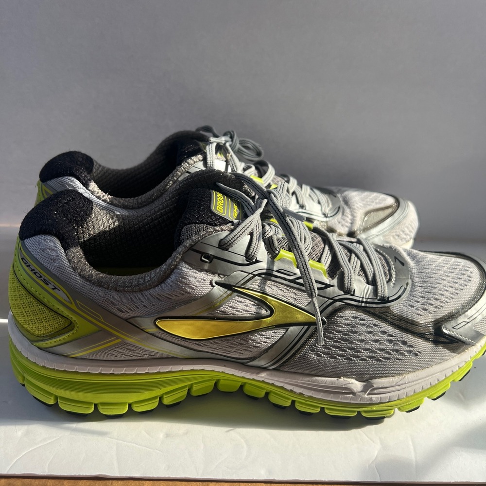 Brooks Ghost 8 Mens Running Shoes Grey Silver Neon Yellow 11.5 D 1101981D029
